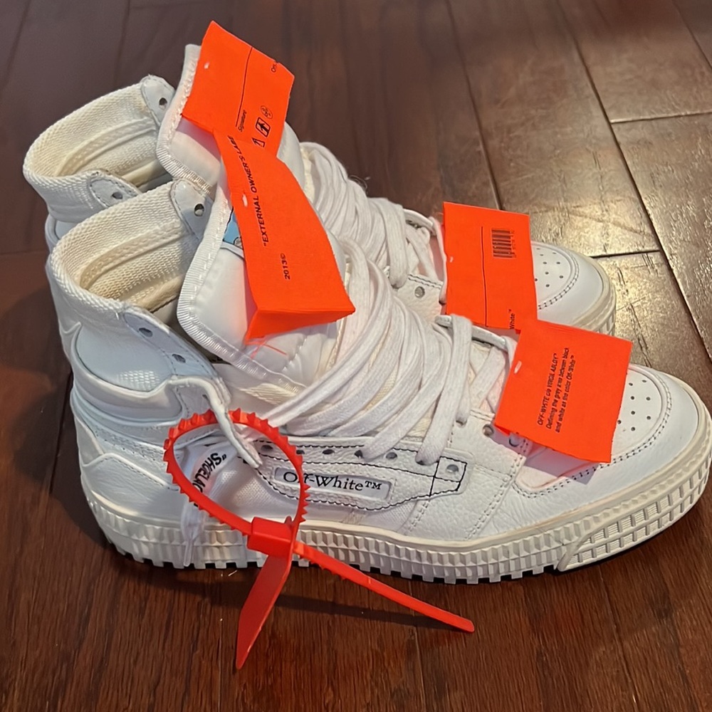 Off White 3.0 Court Mixed Leather High Top Sneakers